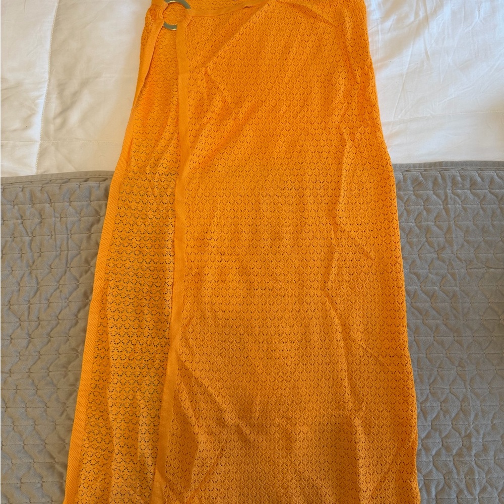Monday Swimwear Orange Crochet Wrap Coverup